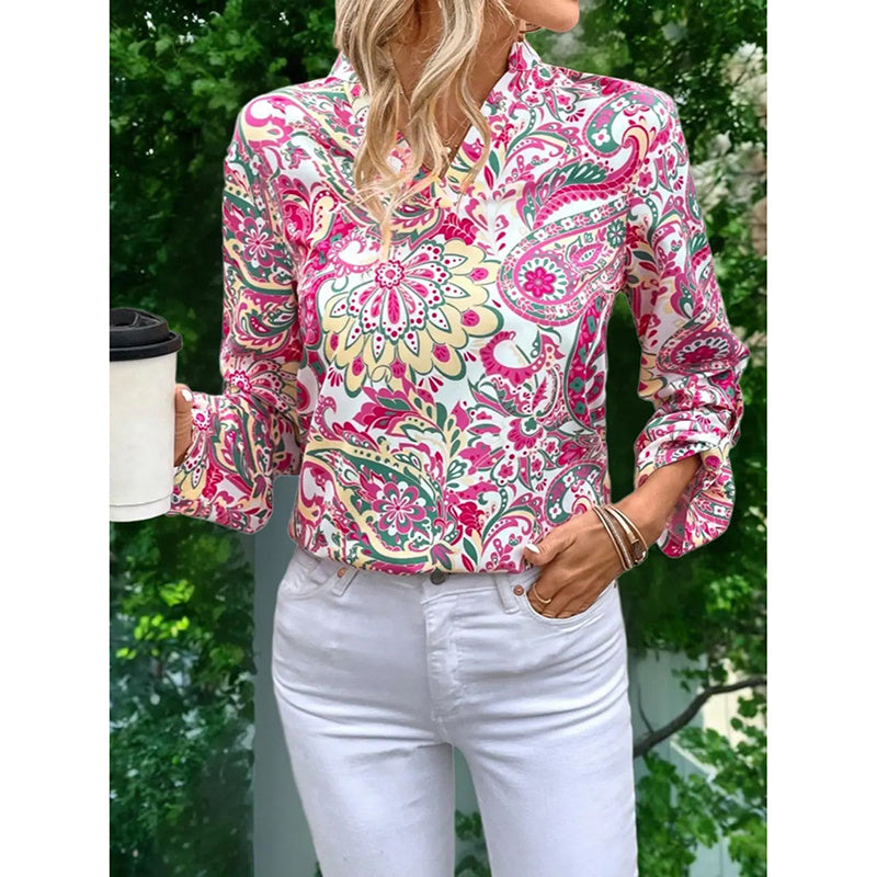 Women's 2025 Fashion V-Neck Tops Long Sleeve Business Casual Blouses Summer Tees Shirts