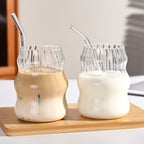 6 Pcs 19 Ounce Glass Straw Cup, Coffee Cup, Milk Cup, Juice Cup, Cold Drink Cup, Tea Cup, Water Cup, Office Cup, Striped Cloud Cup