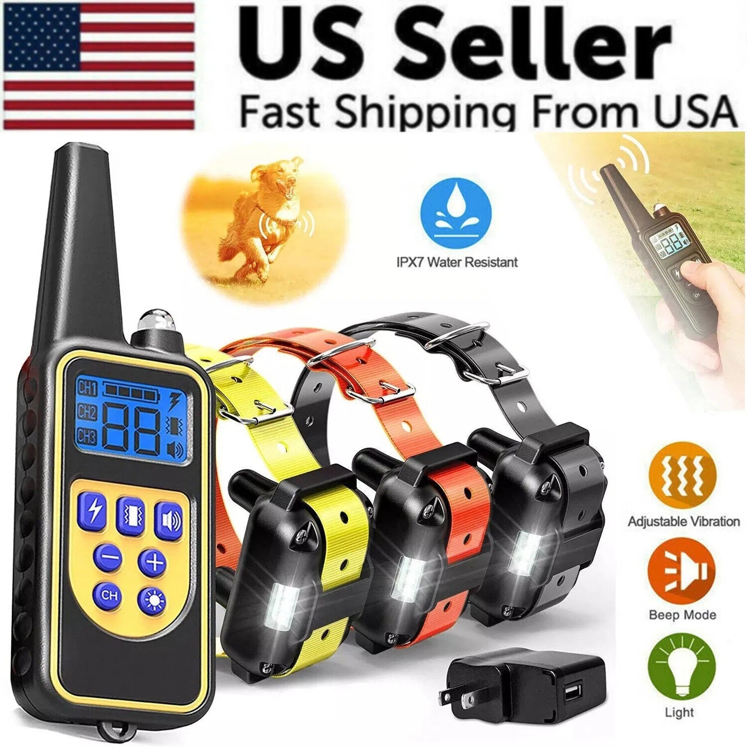 Dog Training Collar 3000 FT Rechargeable Remote PET Shock Trainer Waterproof US