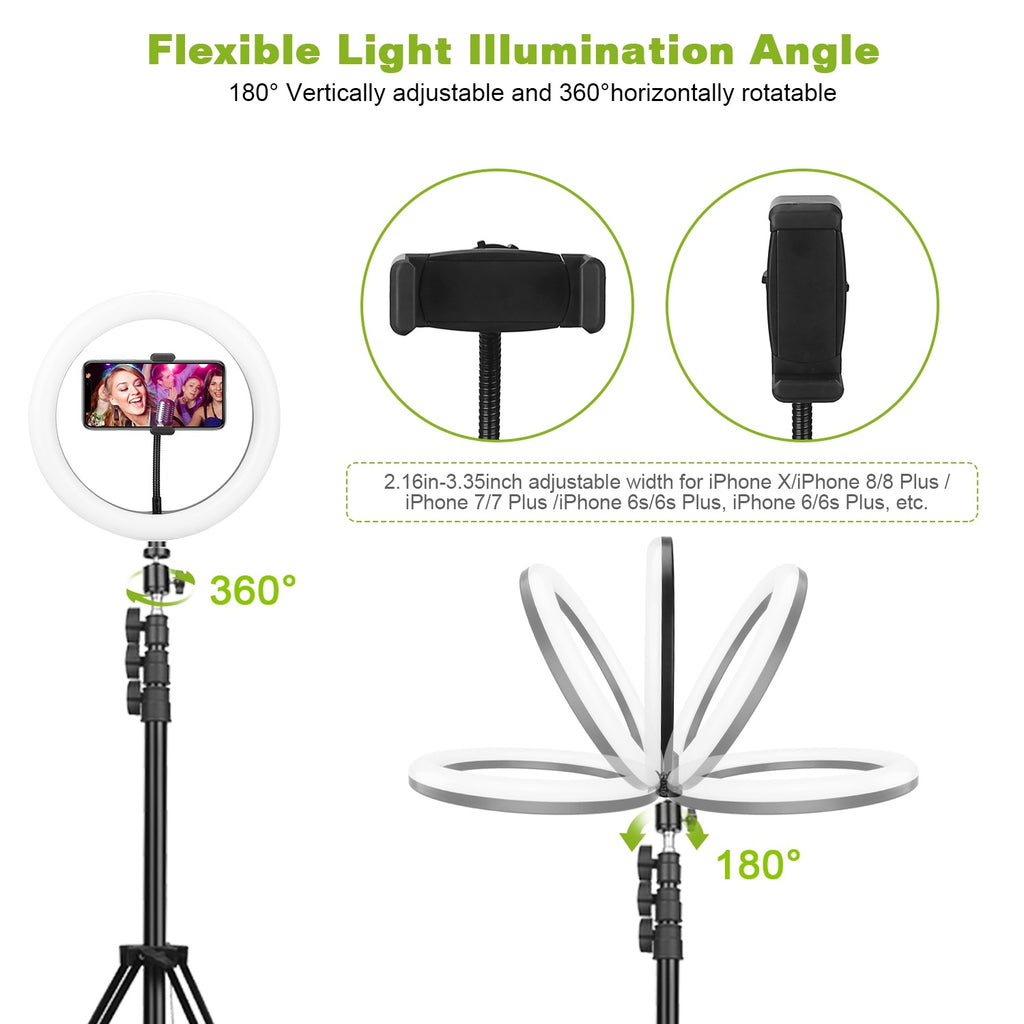 Selfie Ring Light 10in LED Dimmable 120 LEDs Makeup Ring Lights With Adjustable Tripod Stand Cell Phone Holder USB Powered For YouTube Video Live Stream Makeup Photography