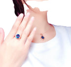 Blue Zircon Diamonds Gemstones Pendant Necklace