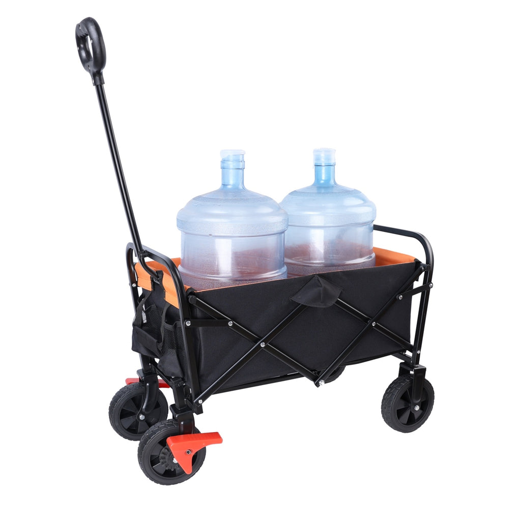 Mini Folding Wagon Garden Shopping Beach Cart  Black Yellow Brake