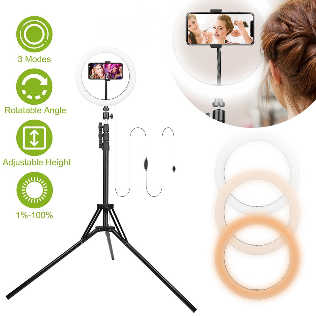 Selfie Ring Light 10in LED Dimmable 120 LEDs Makeup Ring Lights With Adjustable Tripod Stand Cell Phone Holder USB Powered For YouTube Video Live Stream Makeup Photography