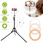 Selfie Ring Light 10in LED Dimmable 120 LEDs Makeup Ring Lights With Adjustable Tripod Stand Cell Phone Holder USB Powered For YouTube Video Live Stream Makeup Photography