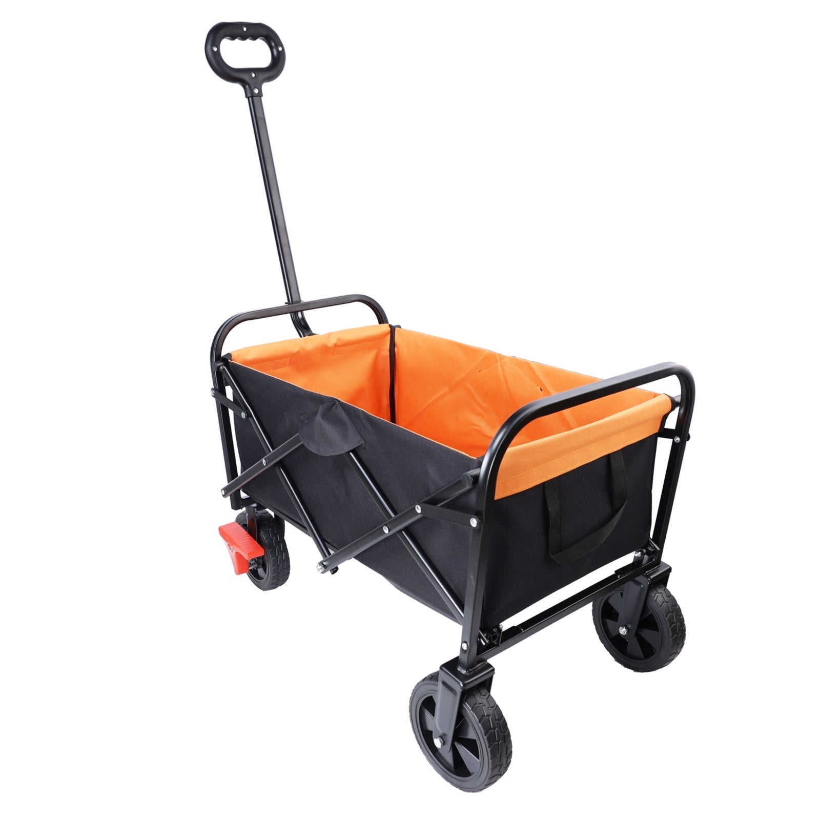 Mini Folding Wagon Garden Shopping Beach Cart  Black Yellow Brake