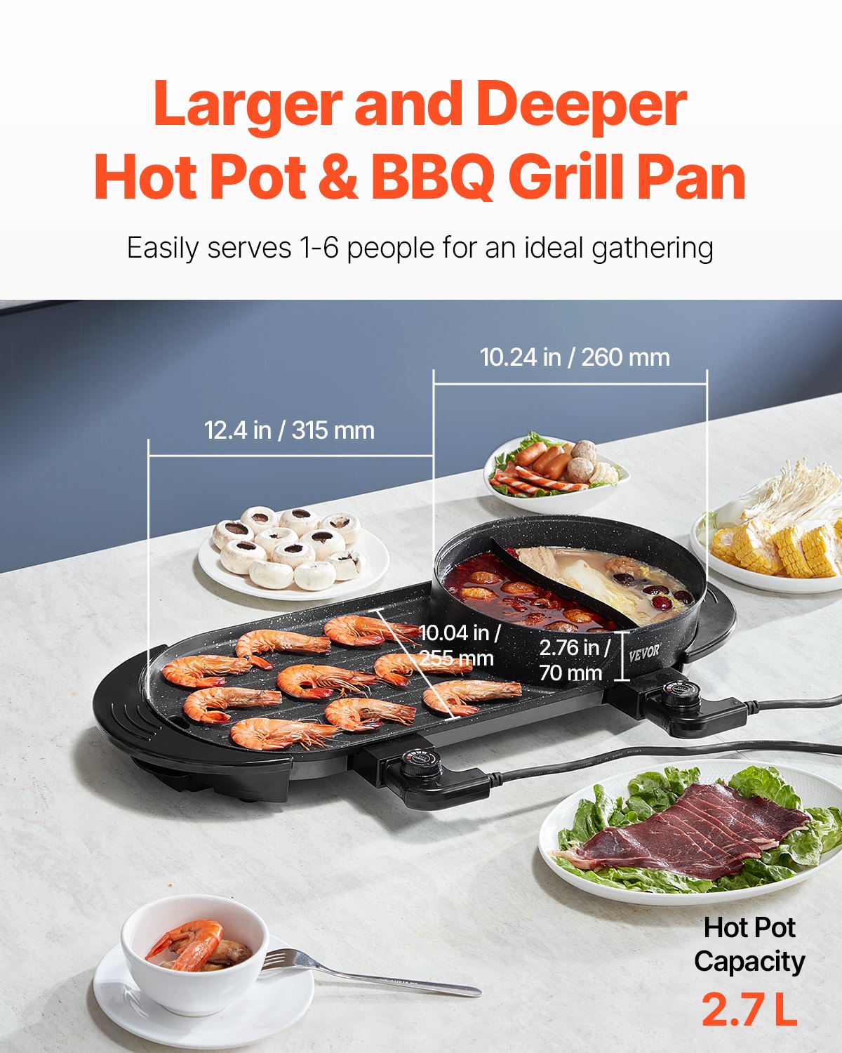 Hot Pot With Grill 2200W 2-in-1 Electric Smokeless Grill Hot Pot For 1-6 People