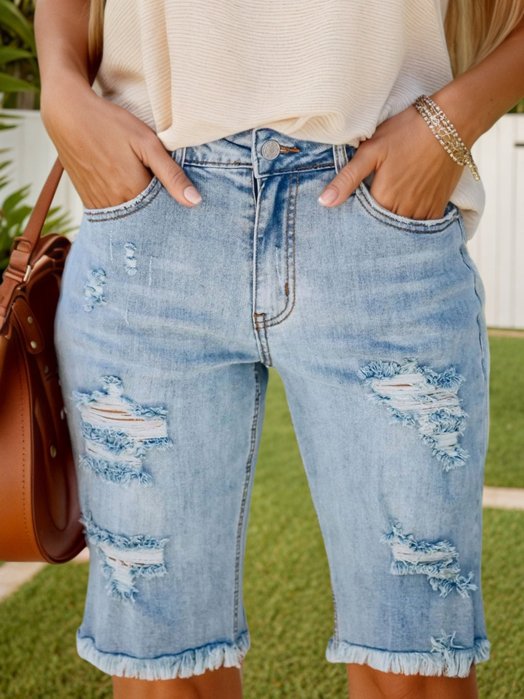 Denim Shorts 2025 Women's Denim Shorts, Quarter Length Jeans, Ripped Jeans, Frayed Hems Black Friday