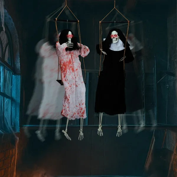 Halloween Outdoor Decorations 2 Packs Hanging Ghosts Decor With Lighted Up Eyes And Horror Scream, 3ft Scary Grim Reaper Swinging Ghost Flying For Yard Patio Lawn Garden