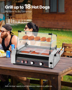 Electric 18 Hot Dog 7 Roller Commercial Grill Cooker Machine Cover 1050W
