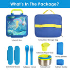 1Pc Kids Lunch Box Thermal Lunch Container With Insulated Storage Bag 2 Compartments Spoon Fork Case Food Safe Spill Resistant