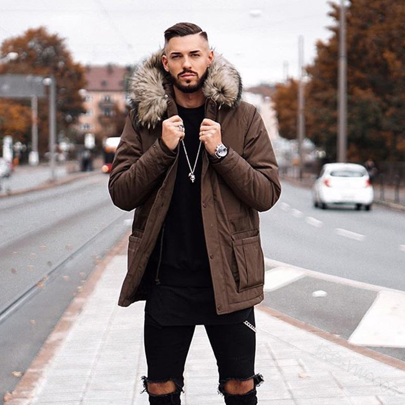 Hot sale mid-length fur collar cotton coat coat