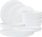 Lily Bone China Dinnerware Set, 16 Pieces, Service For 4, White Plates, Dishes, Bowls Set, Microwave And Dishwasher Safe