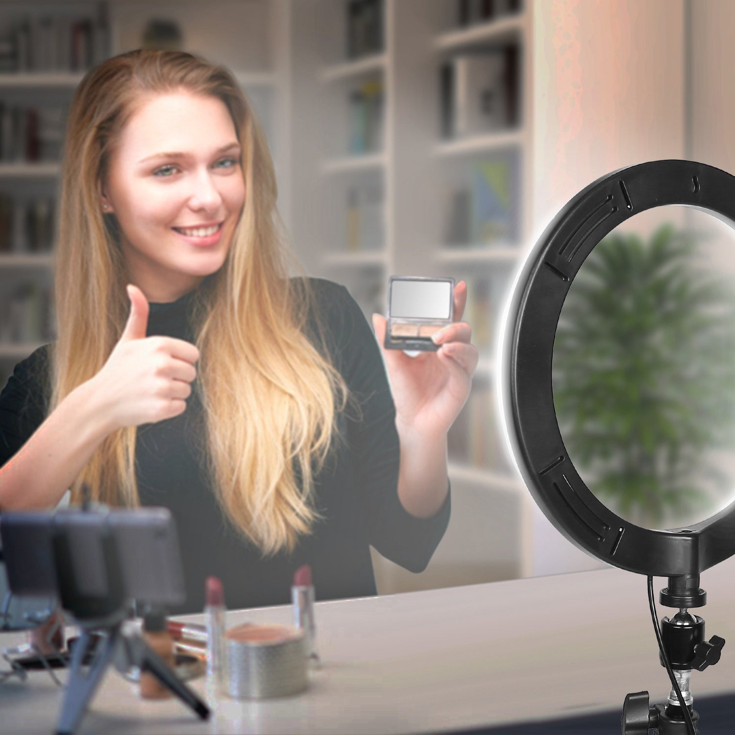 Selfie Ring Light 10in LED Dimmable 120 LEDs Makeup Ring Lights With Adjustable Tripod Stand Cell Phone Holder USB Powered For YouTube Video Live Stream Makeup Photography