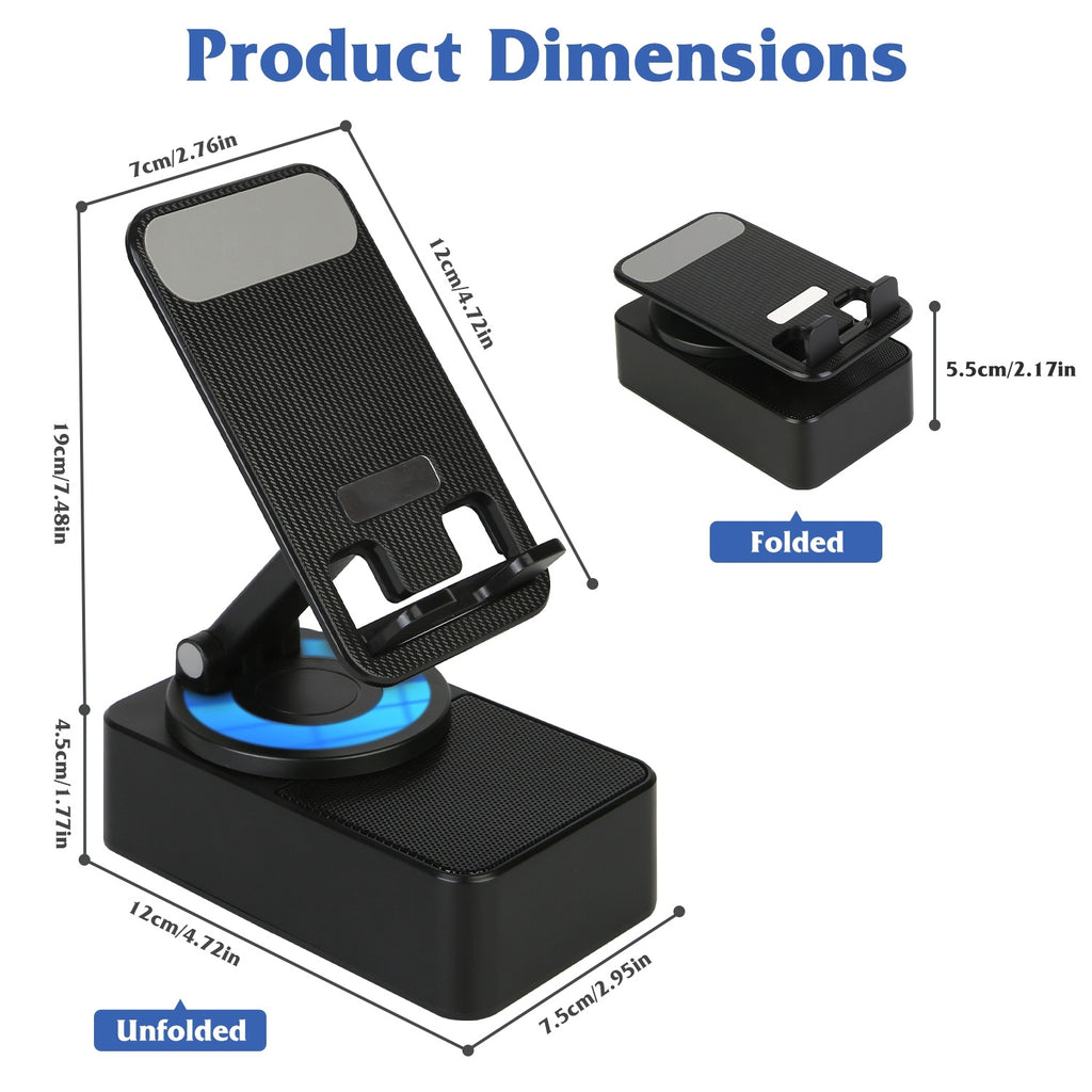iPhone iPad 1Pc 4 In 1 Foldable Wireless Speaker Phone Stand With Power Bank 360Degree Rotatable Stand Wireless Speaker 5000mAh Battery RGB Light For iPhone iPad
