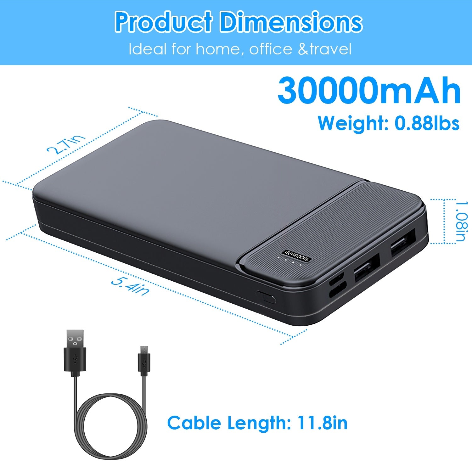 Power Bank 30000mAh & 20000mAh 1W Mah Fast Charging Power Bank With 1 USB Cable Fit For IOS Phone 15 14 13 And More