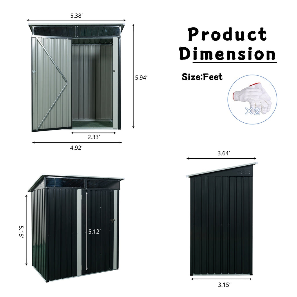 Storage Shed TC53BL 5ft X 3ft Outdoor Metal Storage Shed Transparent Plate Black