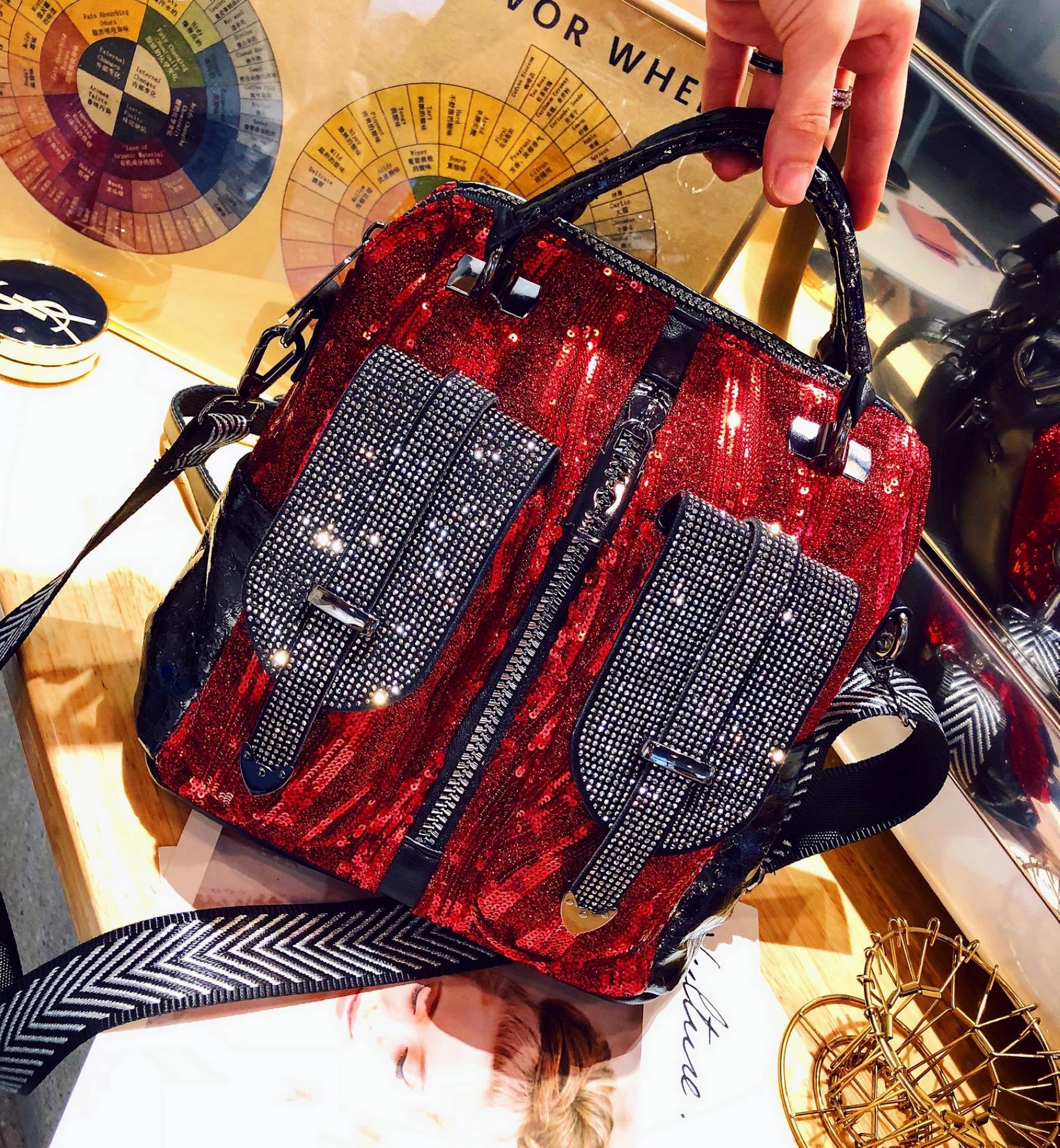 Hot Rhinestone Corduroy Sequin Diagonal Bag