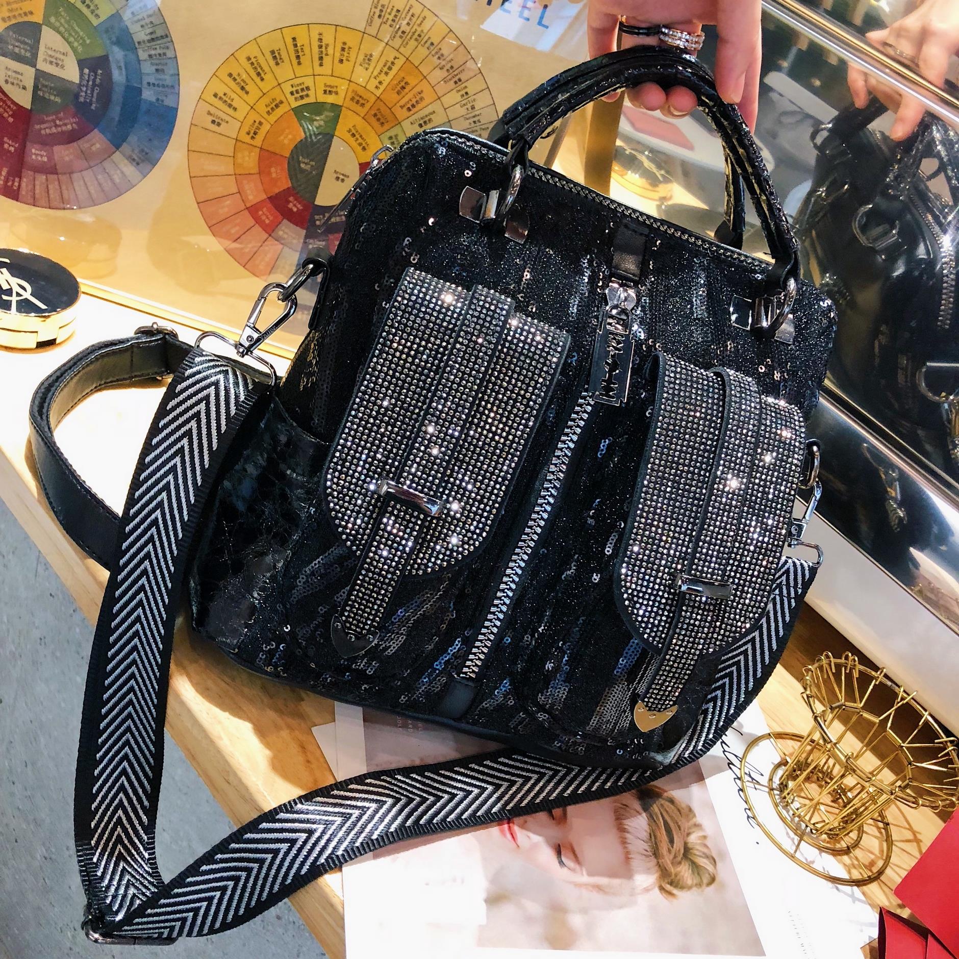 Hot Rhinestone Corduroy Sequin Diagonal Bag