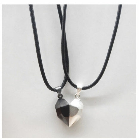 Attractive Wishing Stone Couple Pendant Necklace Ancient Love Token Heart-shaped Electrocardiogram Magnetic Heart Pendant Splicing Necklace Valentine's Day Gift