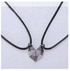 Attractive Wishing Stone Couple Pendant Necklace Ancient Love Token Heart-shaped Electrocardiogram Magnetic Heart Pendant Splicing Necklace Valentine's Day Gift