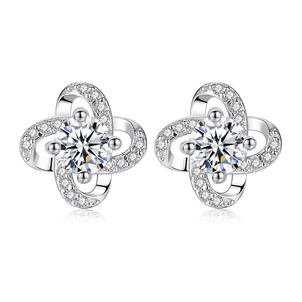 Sterling Silver Stud Earrings Wholesale 3A Zircon Hot Sale Four-leaf Clover Fashion Earrings