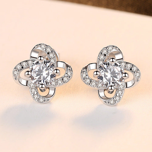 Sterling Silver Stud Earrings Wholesale 3A Zircon Hot Sale Four-leaf Clover Fashion Earrings