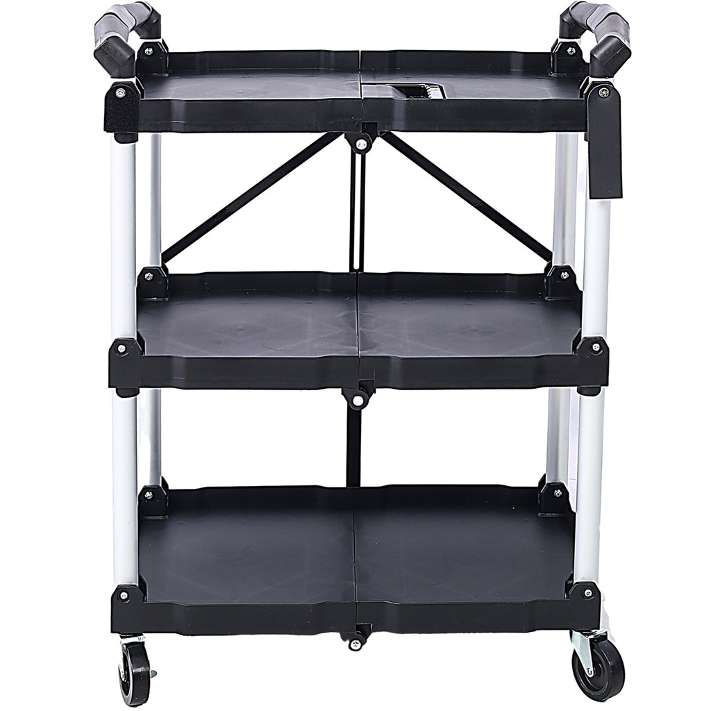 Outdoor Folding 3-Layer Folding Collapsible Service Cart, Black, 50 Lb Capacity