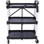 Outdoor Folding 3-Layer Folding Collapsible Service Cart, Black, 50 Lb Capacity