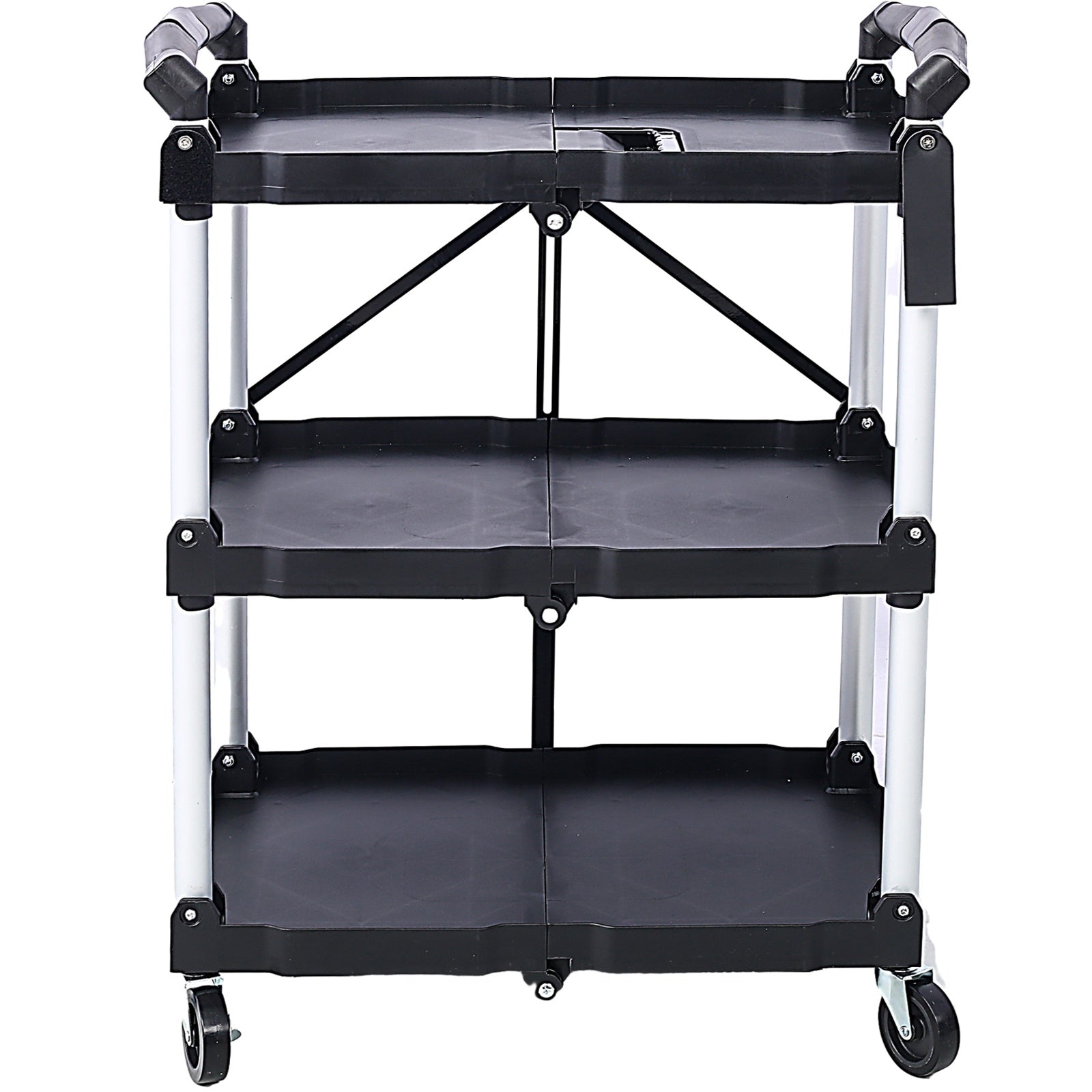Outdoor Folding 3-Layer Folding Collapsible Service Cart, Black, 50 Lb Capacity