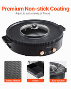 Hot Pot With Grill 1800W 2-in-1 Electric Smokeless Grill Hot Pot For 2-8 People