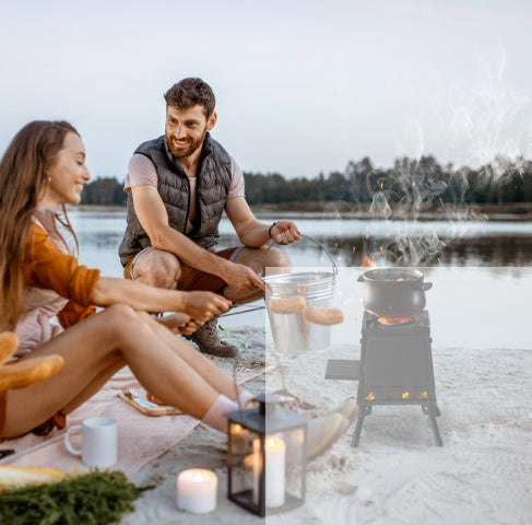 Portable Camping Stove Wrought Iron Panel 27x27x34cm Black Detachable Piece Portable Camping Stove