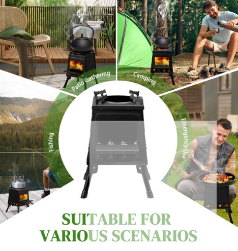 Portable Camping Stove Wrought Iron Panel 27x27x34cm Black Detachable Piece Portable Camping Stove