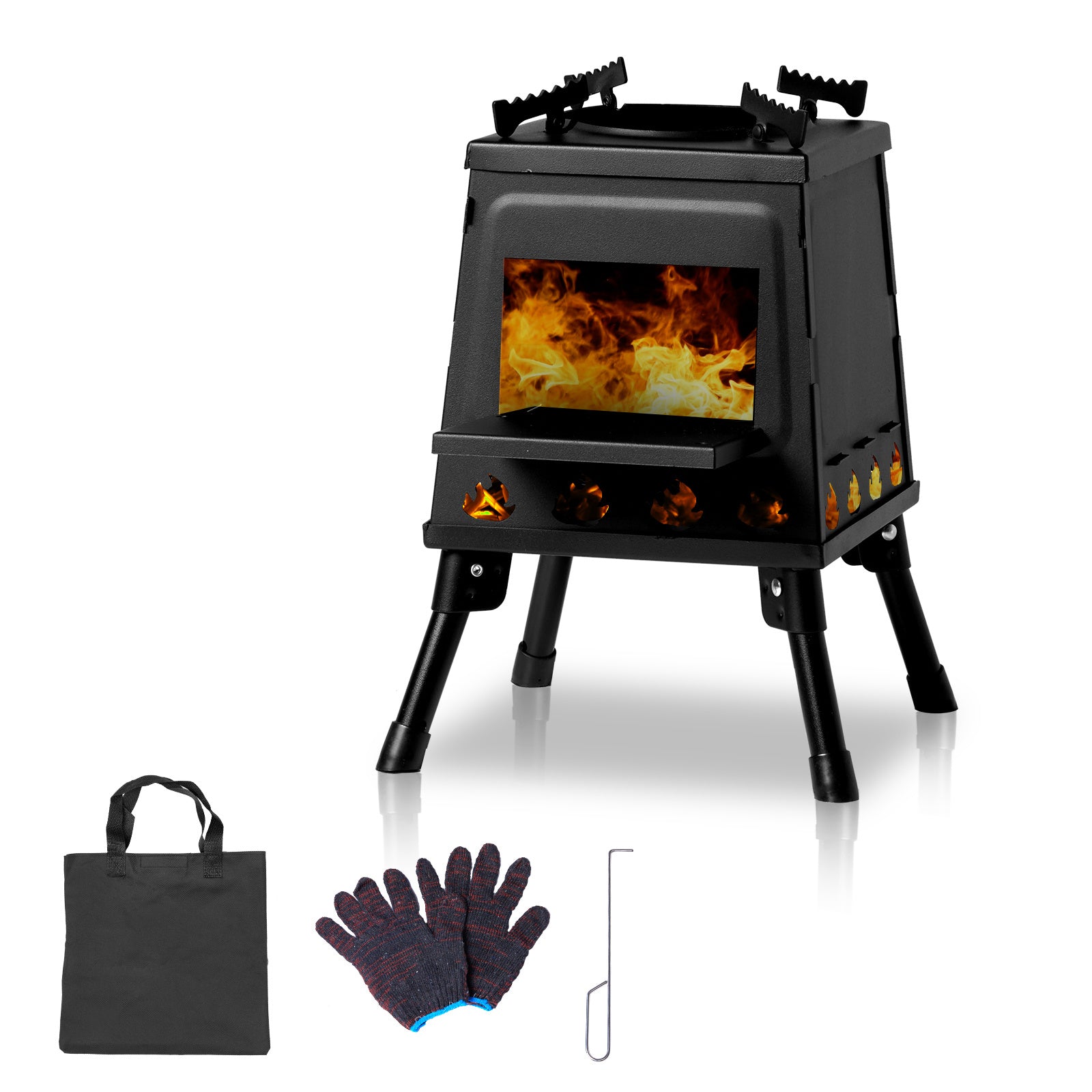 Portable Camping Stove Wrought Iron Panel 27x27x34cm Black Detachable Piece Portable Camping Stove