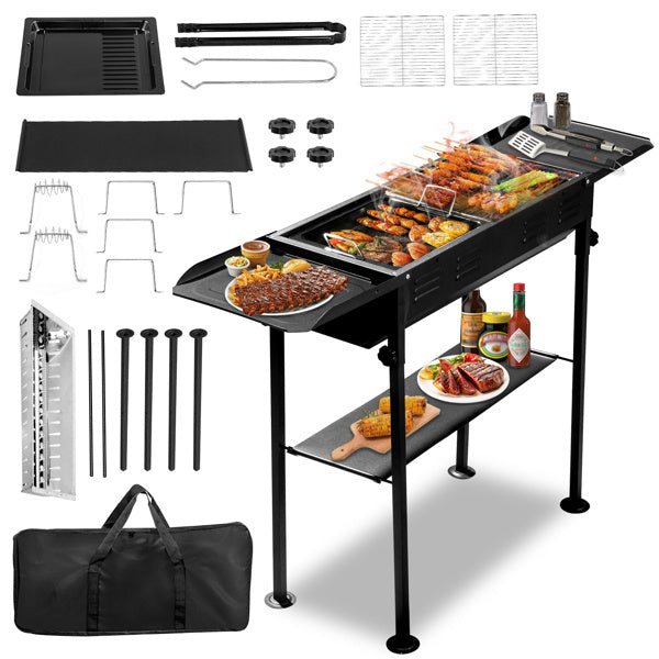 Outdoor Barbecue Grill 20.3x33x69.8cm Rectangular, Black, Iron