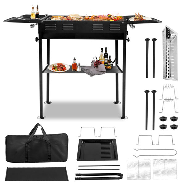 Outdoor Barbecue Grill 20.3x33x69.8cm Rectangular, Black, Iron