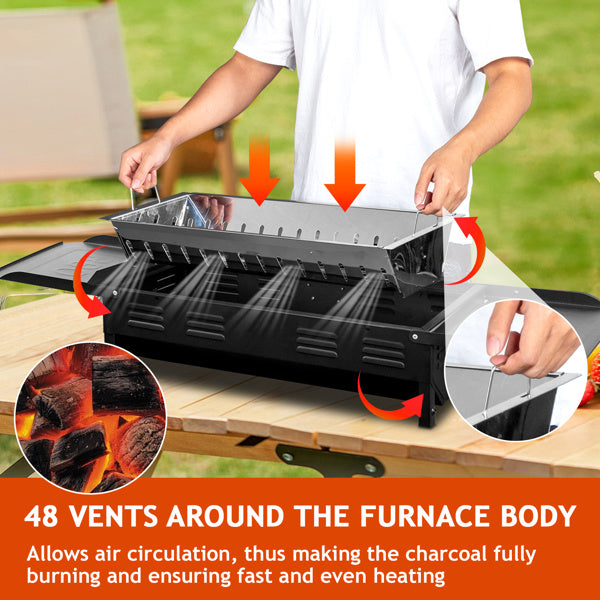 Outdoor Barbecue Grill 20.3x33x69.8cm Rectangular, Black, Iron
