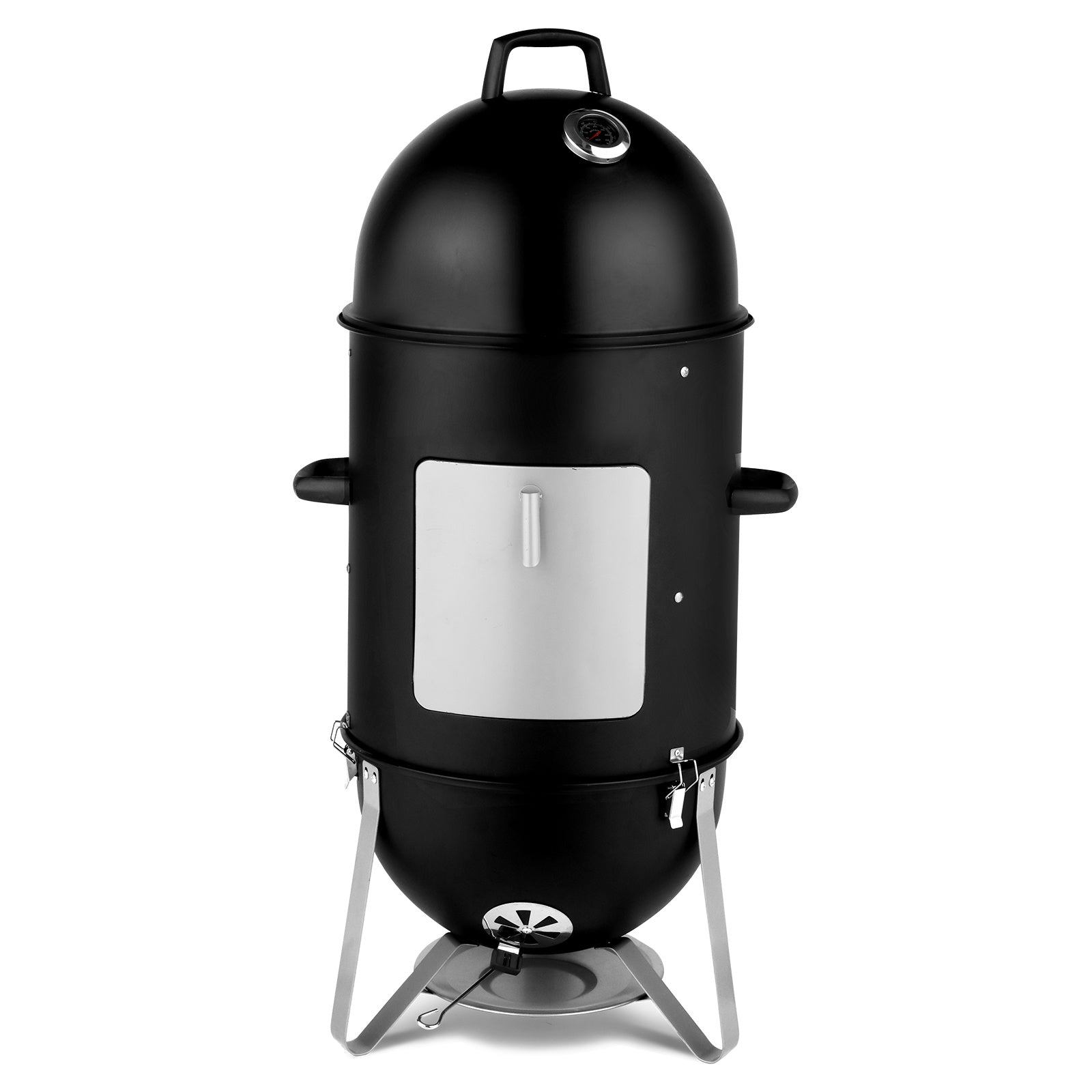 Charcoal Grill 48x48x119cm Black 3-layer Oval Cylinder Smoker Iron