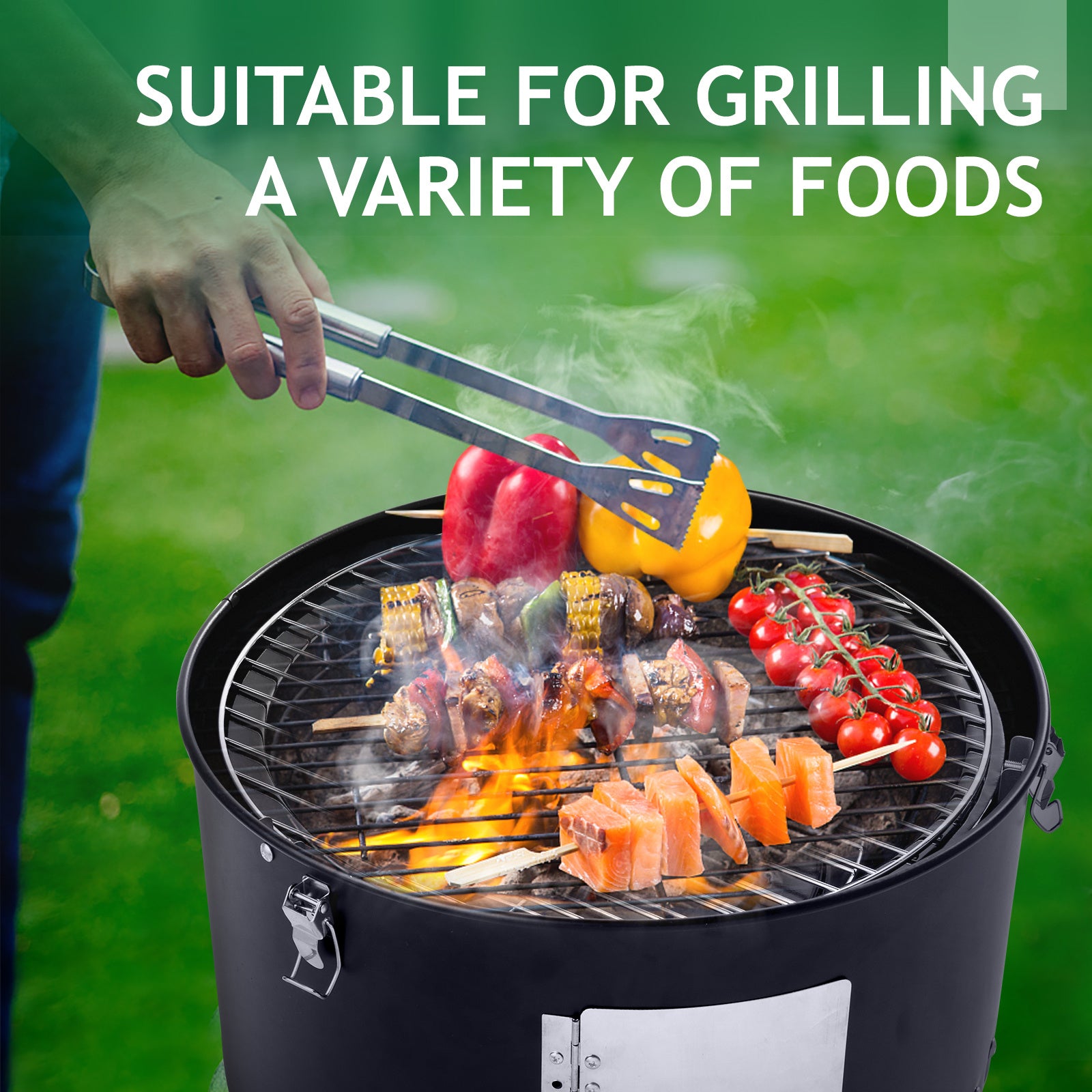 Charcoal Grill Cylindrical 47x41.5x82cm Black, Double-walled, Cylindrical, Smoker.