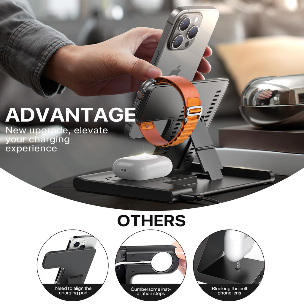 Fast Charging Stand 3 In 1 Wireless Charging Station For Multiple Devices 15W
