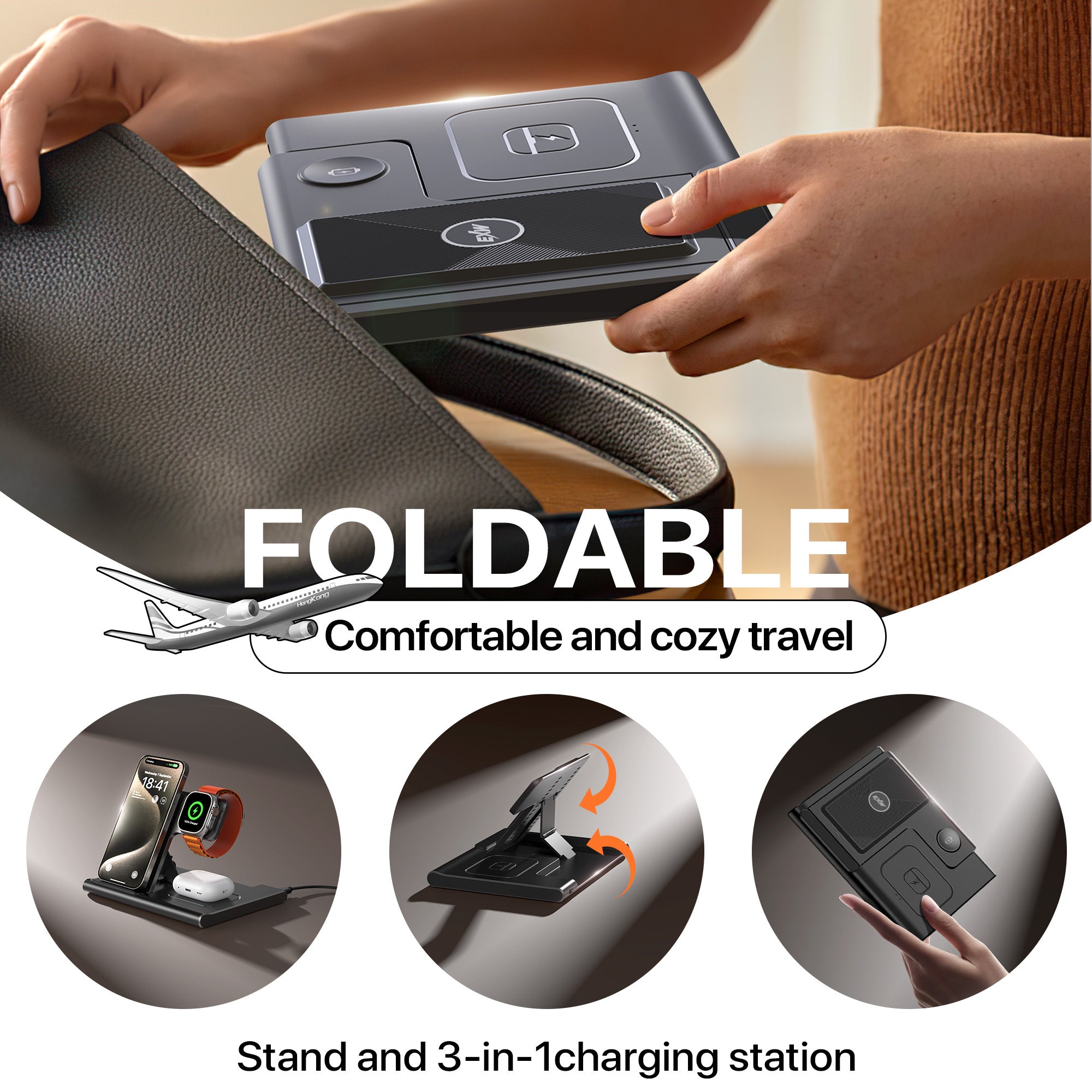 Fast Charging Stand 3 In 1 Wireless Charging Station For Multiple Devices 15W