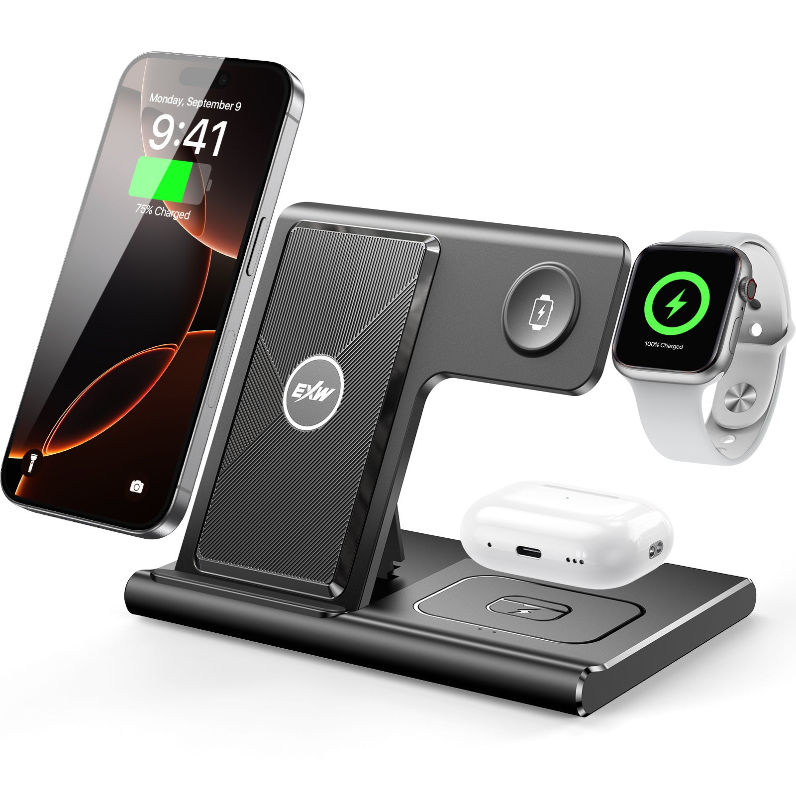 Fast Charging Stand 3 In 1 Wireless Charging Station For Multiple Devices 15W