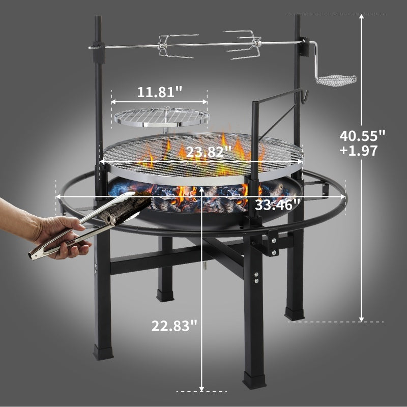 Outdoor Portable Round Grill - Round Black Iron Spray Coated Grill