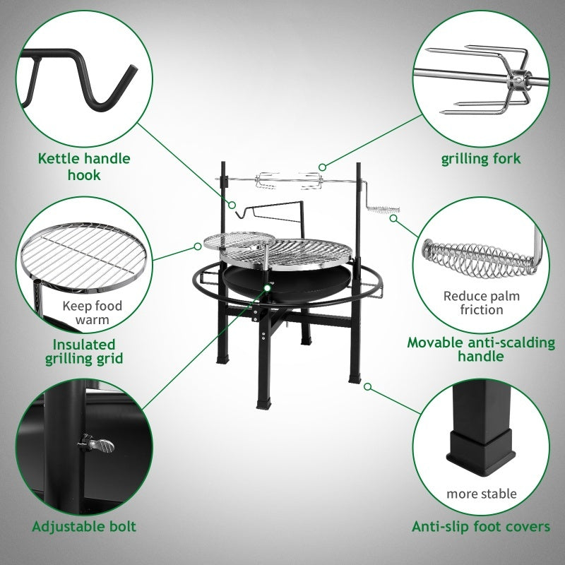 Outdoor Portable Round Grill - Round Black Iron Spray Coated Grill