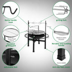 Outdoor Portable Round Grill - Round Black Iron Spray Coated Grill
