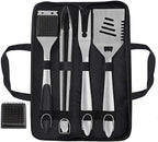 Grilljoy 8PCS Heavy Duty BBQ Grill Tools Set With Extra Thick Stainless Steel Spatula, Fork, Tongs & Cleaning Brush - Complete Barbecue Accessories Kit With Portable Bag - Perfect Grill Gifts For Men