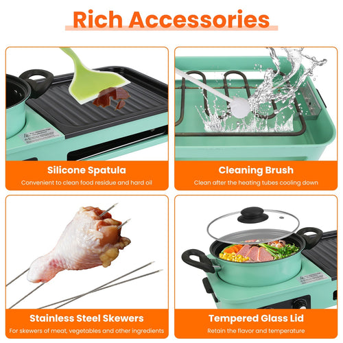 1Pc 3 In 1 Electric Hot Pot With Grill 1600W Smokeless Non-Stick Korean BBQ Grill Shabu Shabu Hot Pot Combo With Independent Temperature Control For 3-5 People Fedex Shipping