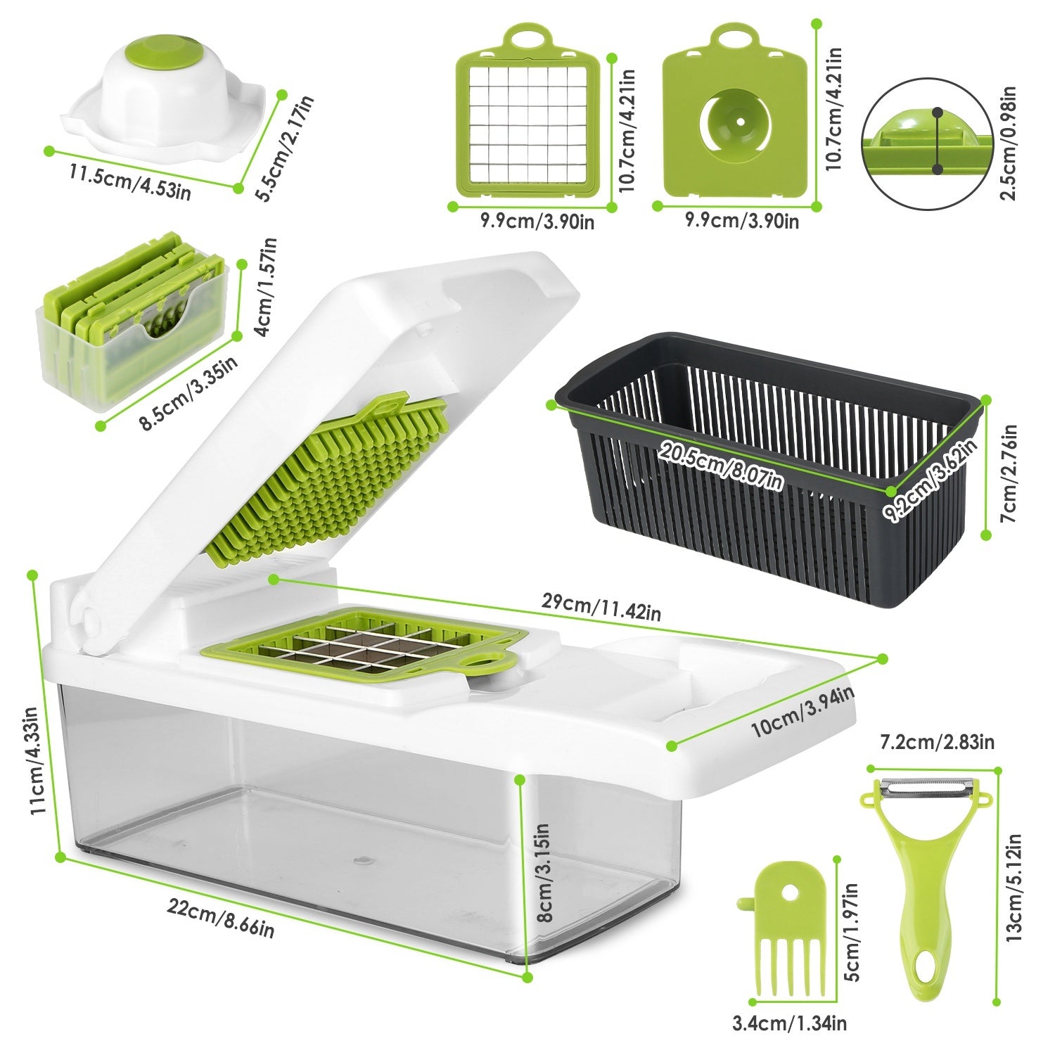 1Set 12 In 1 Vegetable Chopper With Container Kitchen Food Slicer Dicer Grater Peeler Egg Separator Hand Protector For Onion Salad Potato
