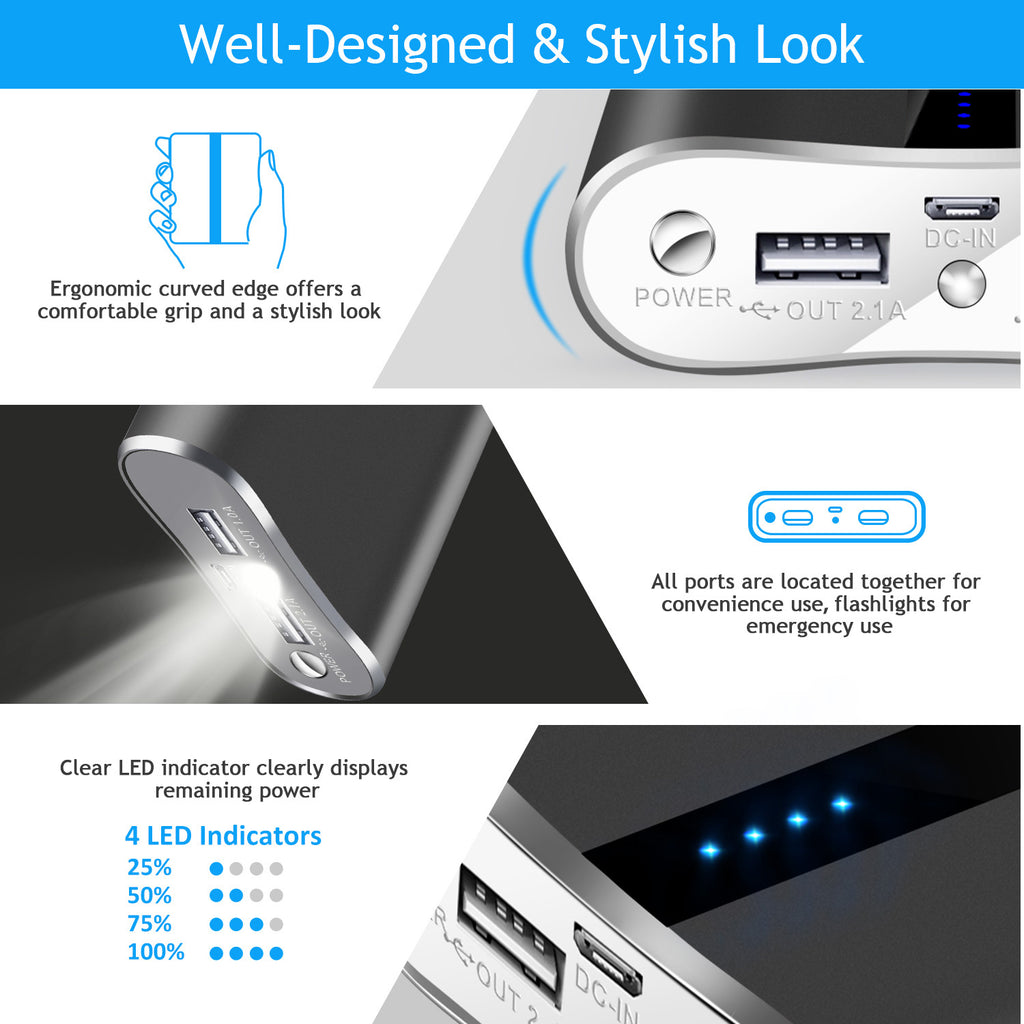 Power Bank 1Pc 12000mAh Portable Charger With Dual USB 3.1A Output Power Bank Ultra-Compact External Battery Pack Fast Charging
