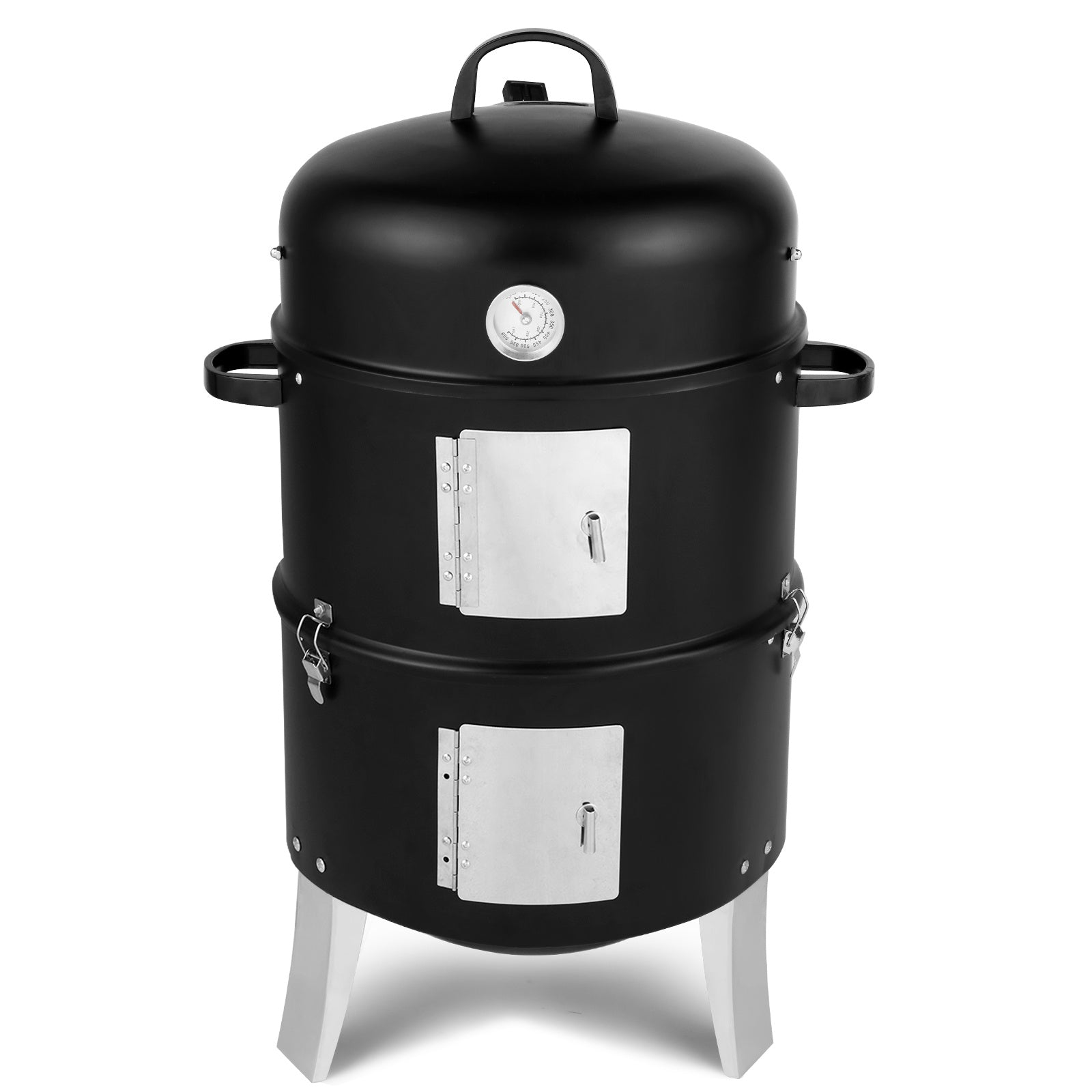 Charcoal Grill Cylindrical 47x41.5x82cm Black, Double-walled, Cylindrical, Smoker.