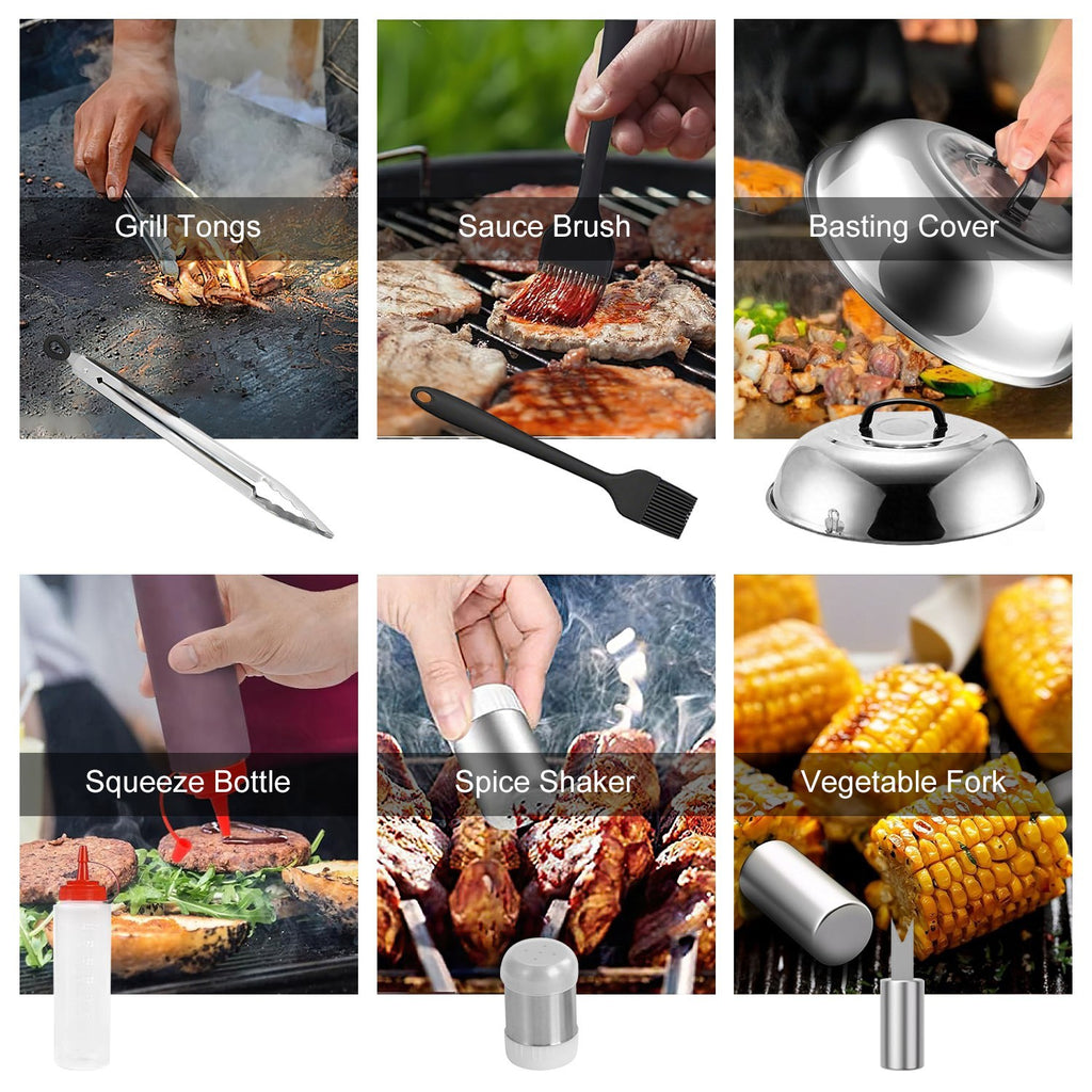 31Pcs Griddle Accessories Kit Flat Top Grill Accessories For Camp Chef With Spatulas Griddle Press Basting Cover Spice Shakers Vegetable Forks Steel Sticks Egg Rings Storage Bag